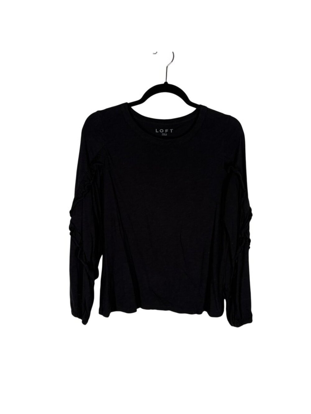 LOFT Women S Charcoal Gray Cotton Casual Pullover Ruffle Long Sleeve Tee